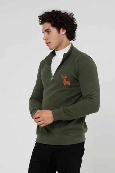 North Trace Crewline Yarım Fermuarlı Erkek Hoodie HAKİ - XL