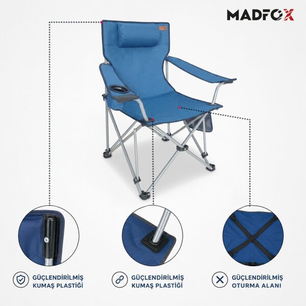 Madfox ChillSeat Yastıklı Katlanabilir Kamp Sandalyesi BLUE