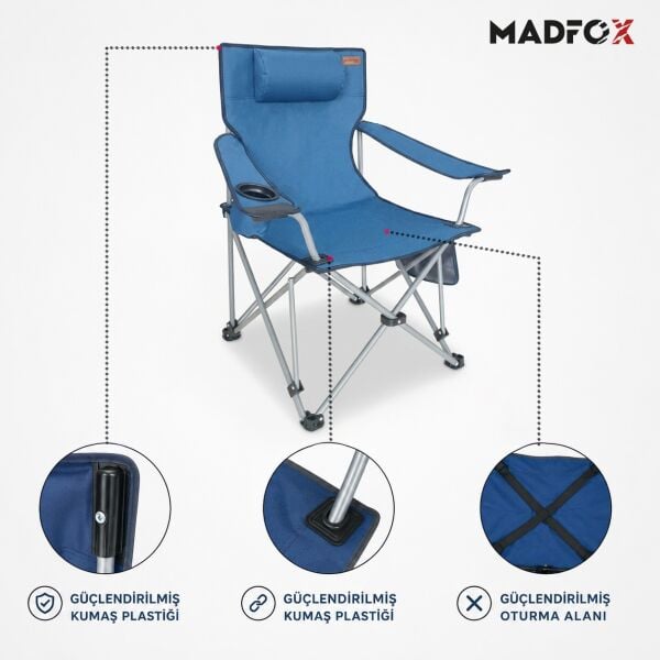 Madfox ChillSeat Yastıklı Katlanabilir Kamp Sandalyesi BLUE