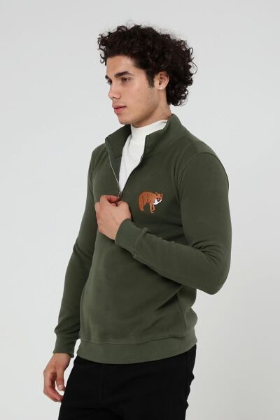 North Trace Crewline Yarım Fermuarlı Erkek Hoodie KOYU YEŞİL - 2XL