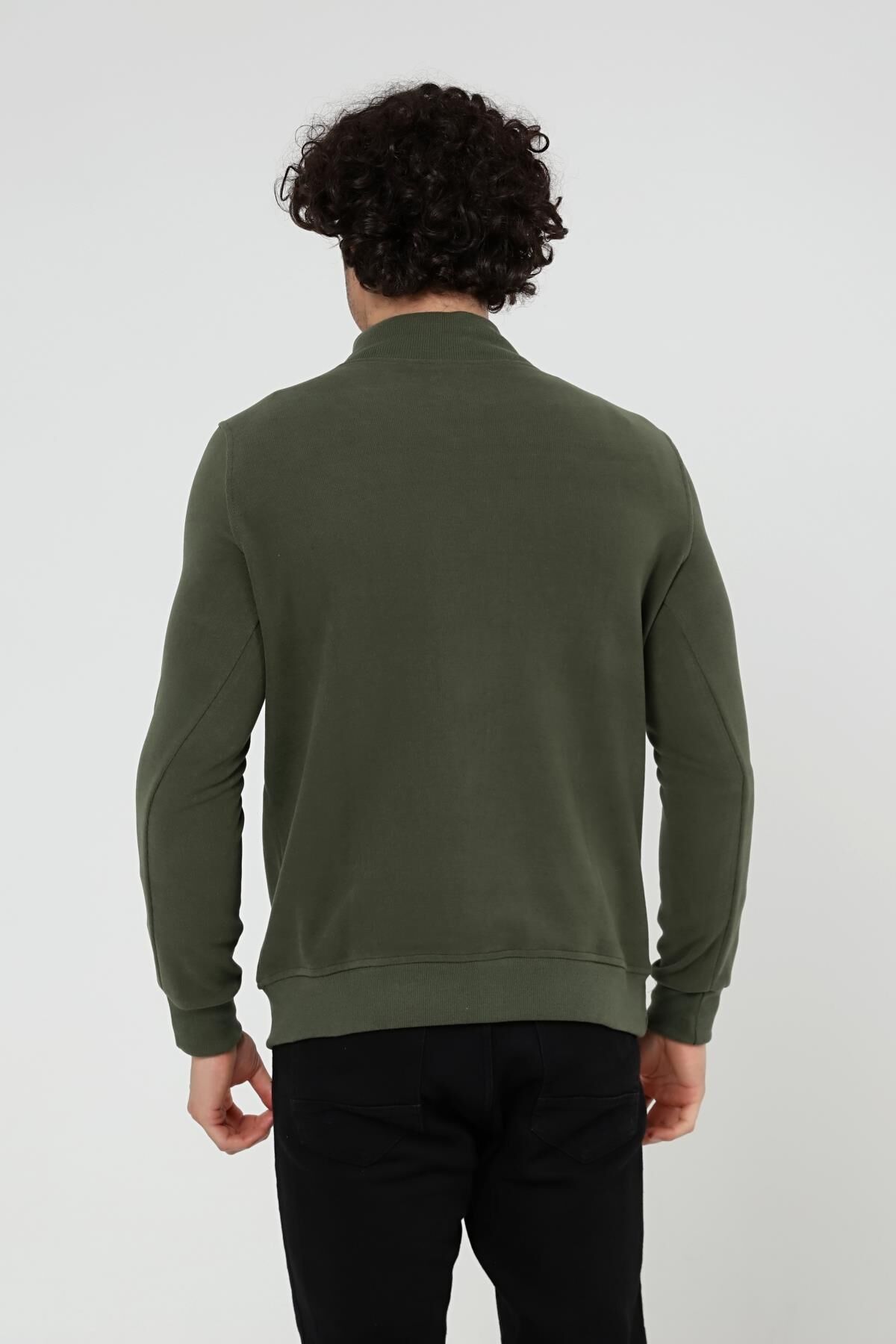 North Trace Crewline Yarım Fermuarlı Erkek Hoodie KOYU YEŞİL - XL