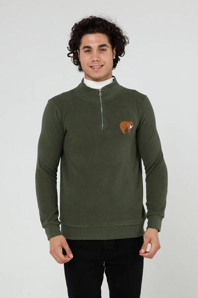 North Trace Crewline Yarım Fermuarlı Erkek Hoodie KOYU YEŞİL - XL