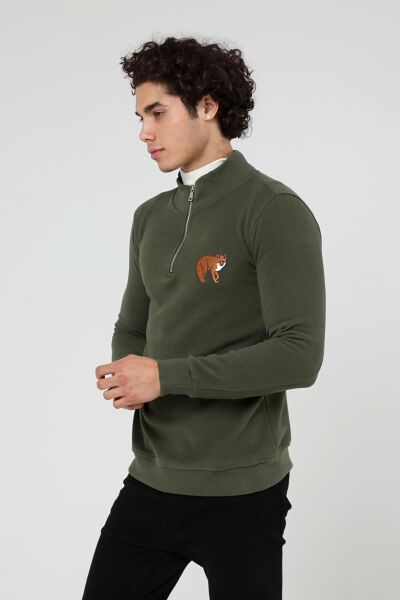 North Trace Crewline Yarım Fermuarlı Erkek Hoodie KOYU YEŞİL - XL