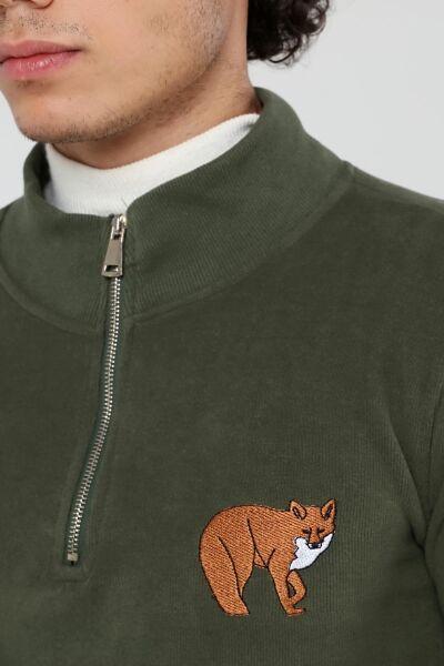 North Trace Crewline Yarım Fermuarlı Erkek Hoodie KOYU YEŞİL - XL