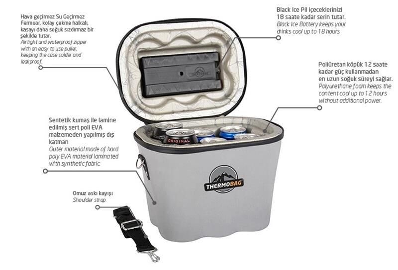 Thermobag Telesto Soğutucu İçecek Çantası Buzluk ( 6 Kutu Hazneli ) GRİ