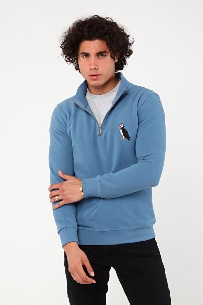 North Trace Crewline Yarım Fermuarlı Erkek Hoodie AÇIK MAVİ - L