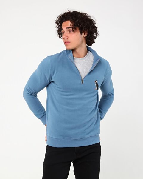North Trace Crewline Yarım Fermuarlı Erkek Hoodie AÇIK MAVİ - L