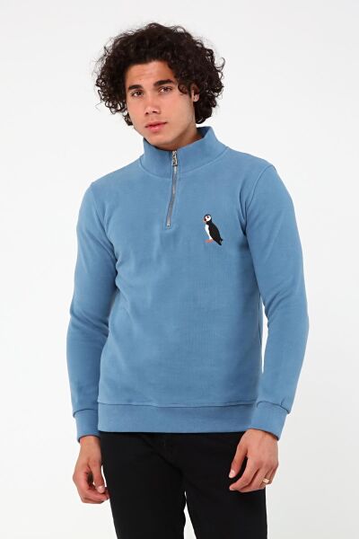 North Trace Crewline Yarım Fermuarlı Erkek Hoodie AÇIK MAVİ - 2XL