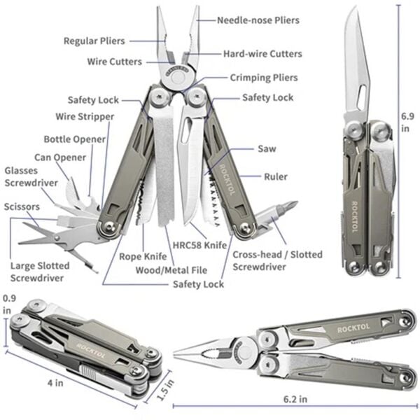 Rocktol 19 Fonksiyonlu Multi Tool Pense (Kılıflı)