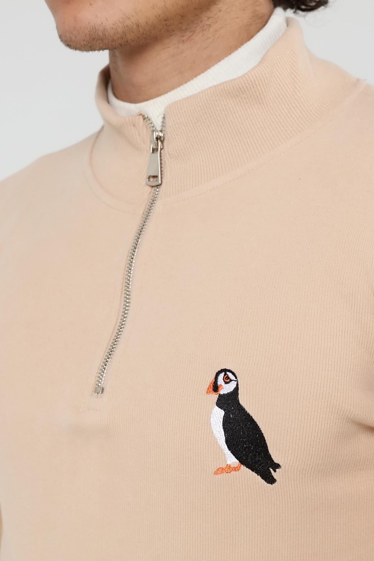 North Trace Crewline Yarım Fermuarlı Erkek Hoodie Bej - 2XL