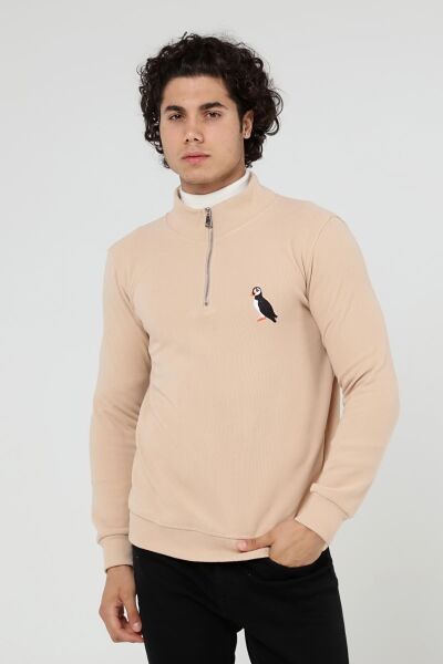 North Trace Crewline Yarım Fermuarlı Erkek Hoodie Bej - 2XL