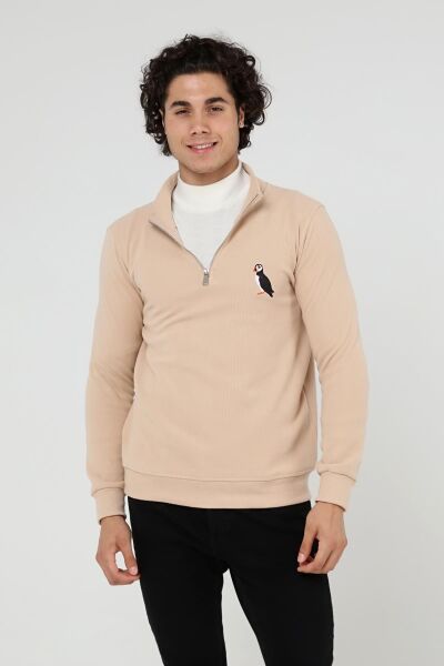 North Trace Crewline Yarım Fermuarlı Erkek Hoodie Bej - 2XL
