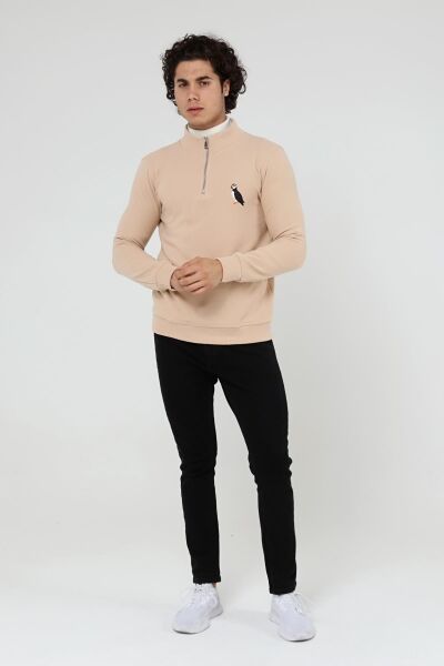 North Trace Crewline Yarım Fermuarlı Erkek Hoodie Bej - 2XL