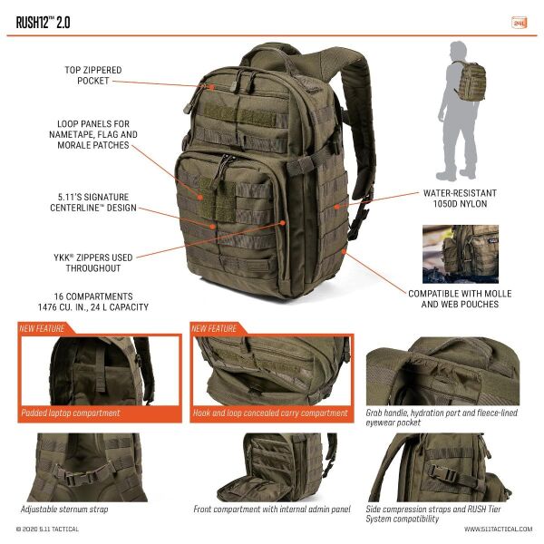 5.11 Rush 12 MultiCam Sırt Çantası 24 Lt