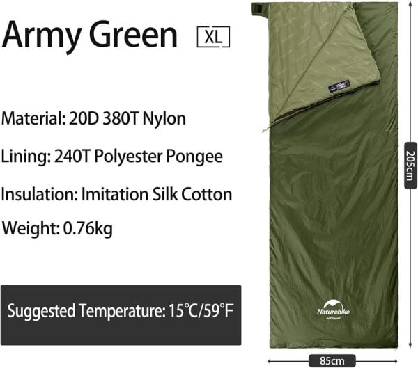 Naturehike LW180 Mini Uyku Tulumu GREEN - Left - XL