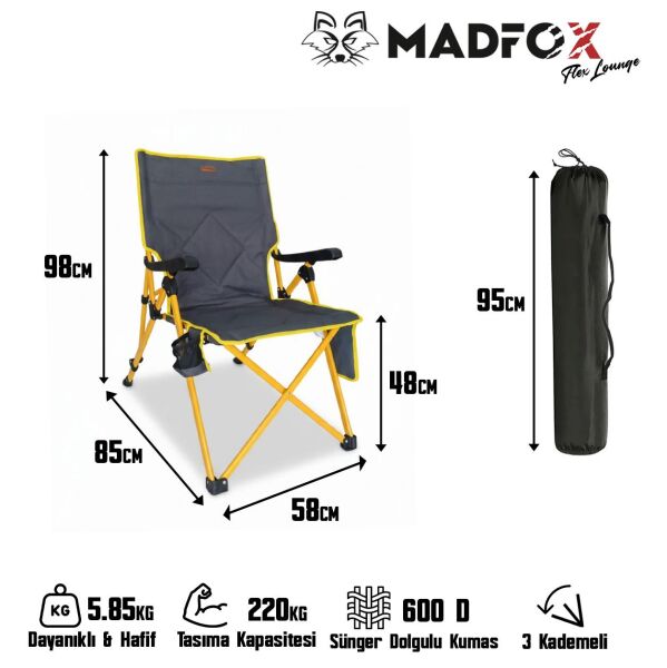 Madfox FlexLounge 3X Katlanabilir Kamp Sandalyesi Steel Mustard