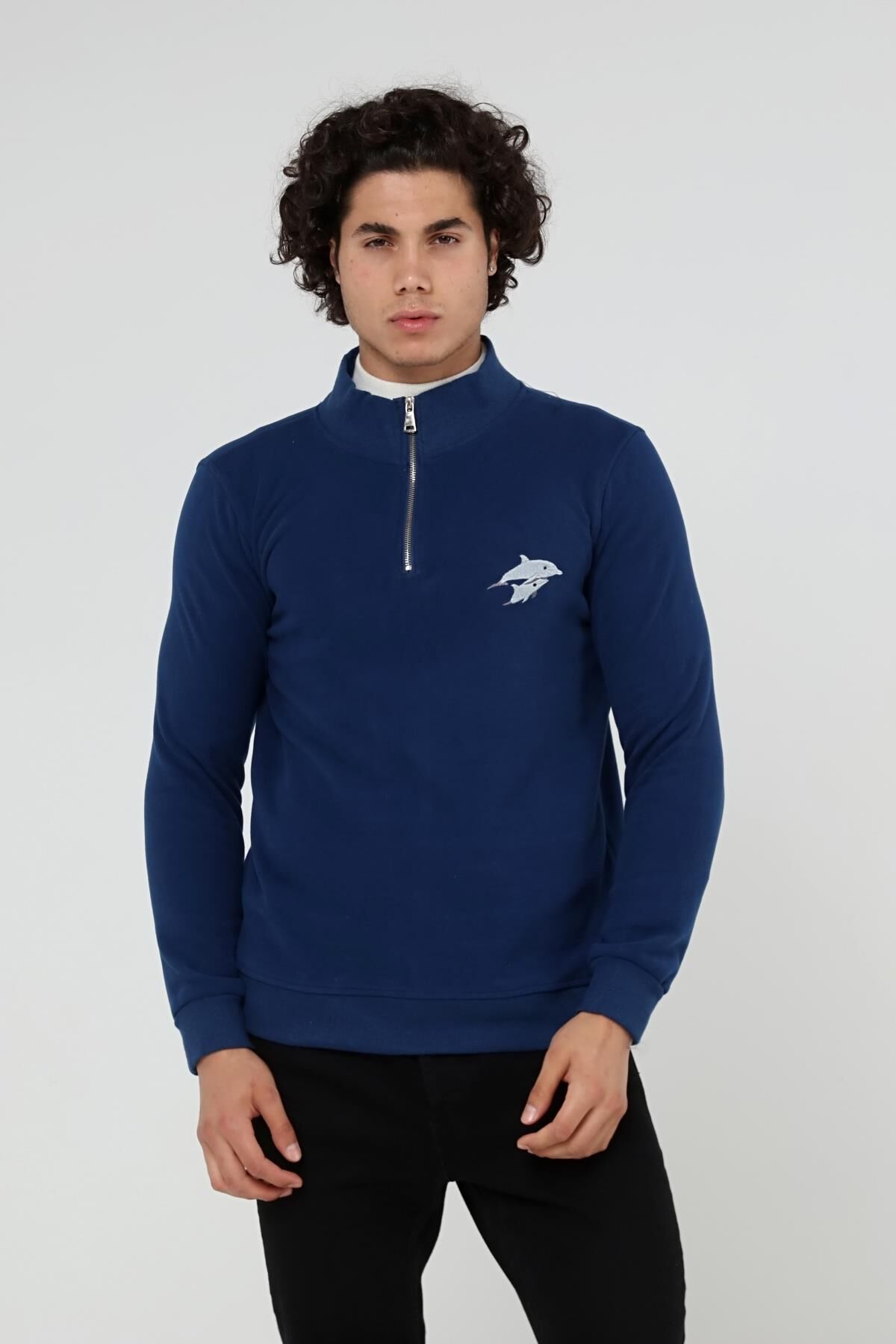 North Trace Crewline Yarım Fermuarlı Erkek Hoodie Saks Mavi - 2XL