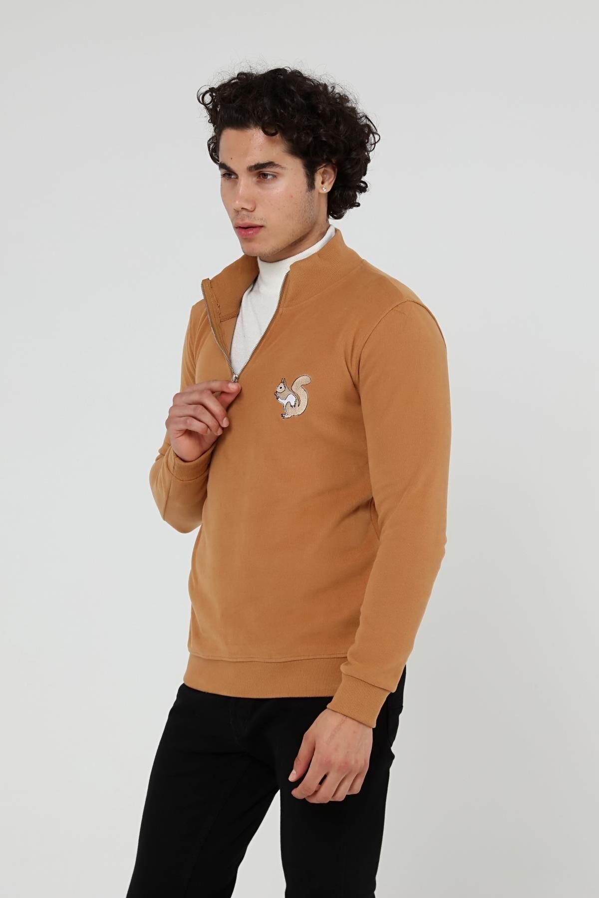 North Trace Crewline Yarım Fermuarlı Erkek Hoodie Camel - 2XL