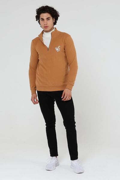 North Trace Crewline Yarım Fermuarlı Erkek Hoodie Camel - 2XL