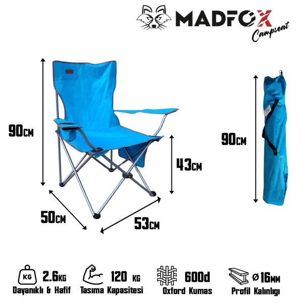 Madfox CampSeat X90 Katlanır Kamp Sandalyesi (Taşıma Çantalı) BLUE