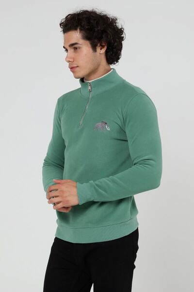 North Trace Crewline Yarım Fermuarlı Erkek Hoodie Mint Yeşil - L