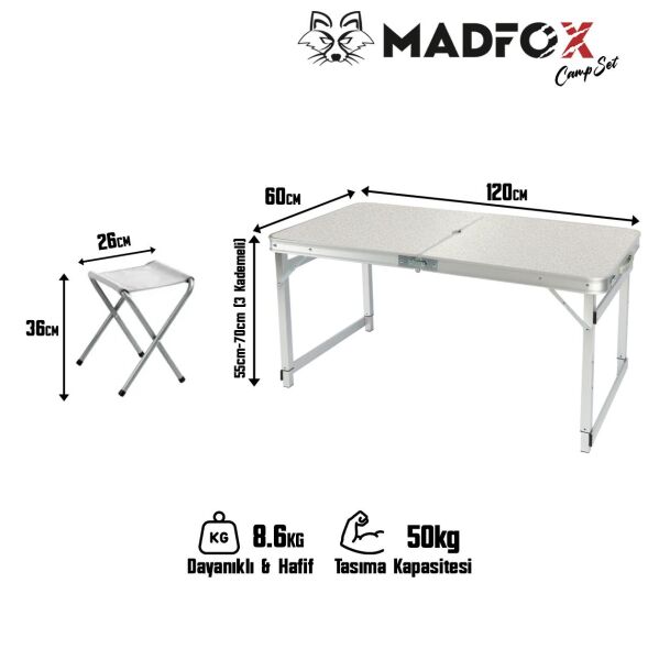 Madfox CampSet ShadePort Tabureli Katlanır Masası Seti