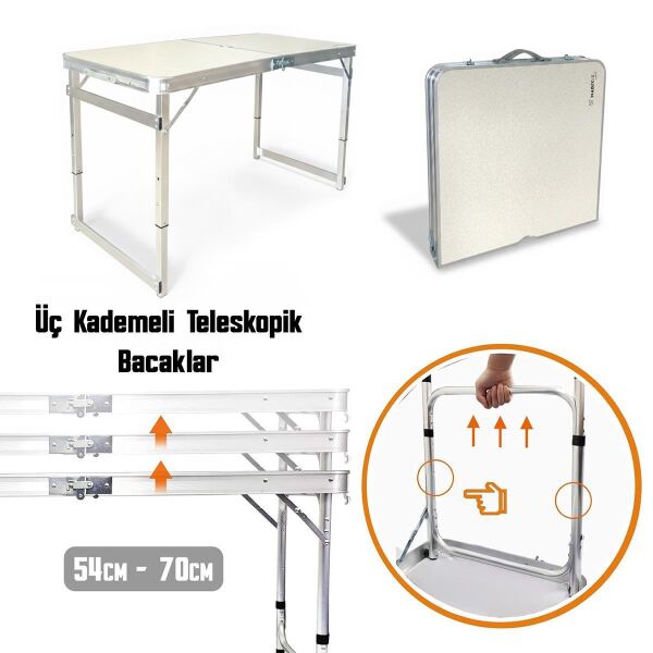 Madfox CampSet ShadePort Tabureli Katlanır Masası Seti BEYAZ