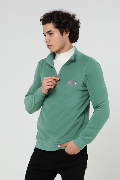 North Trace Crewline Yarım Fermuarlı Erkek Hoodie Mint Yeşil - S