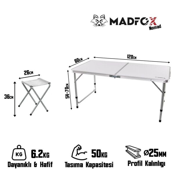Madfox Nomad Duo Tabureli Katlanır Kamp Masası Seti