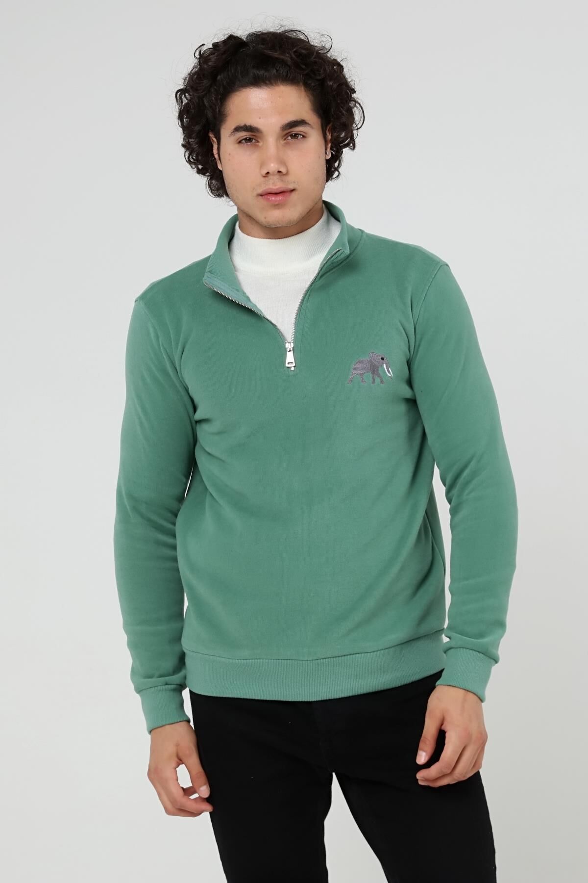 North Trace Crewline Yarım Fermuarlı Erkek Hoodie Mint Yeşil - XL