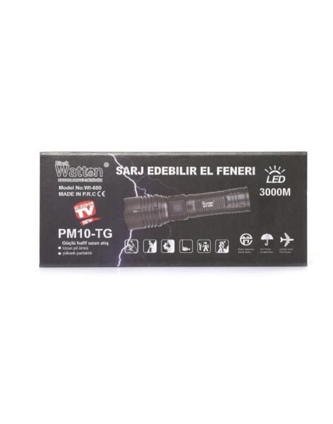 Black Watton PM10-TG Şarj Edilebilir 3000 Lümen Led El Feneri