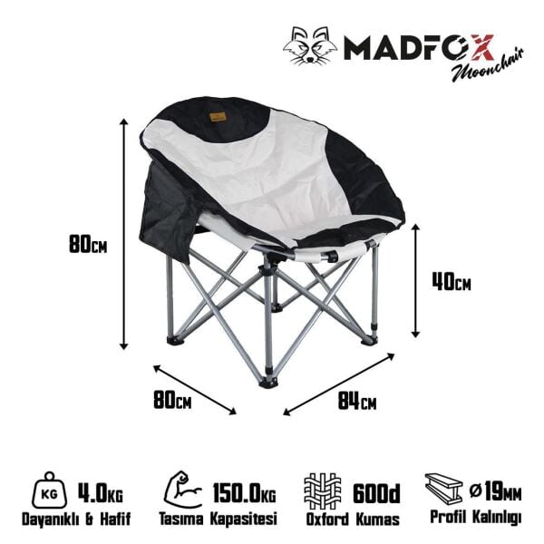 Moonchair Deluxe Katlanır Kamp Sandalyesi Siyah/Gri (Kozmetik Kusurlu)