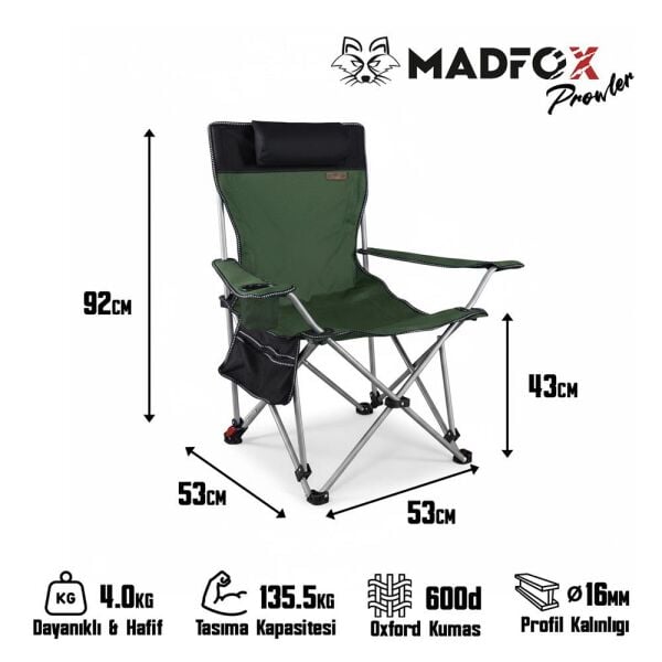 Madfox Prowler 3 Kademeli Yatabilen Kamp Sandalyesi Green/Black