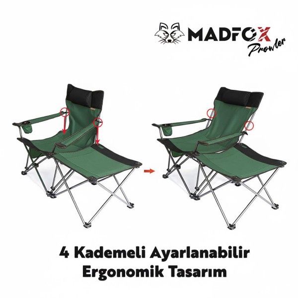 Madfox Prowler 3 Kademeli Yatabilen Kamp Sandalyesi Green/Black