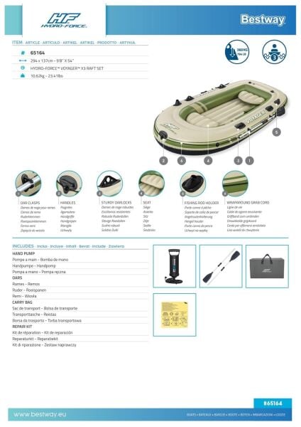 Bestway Hydro-Force Voyager X3 Raft Şişme Bot Set