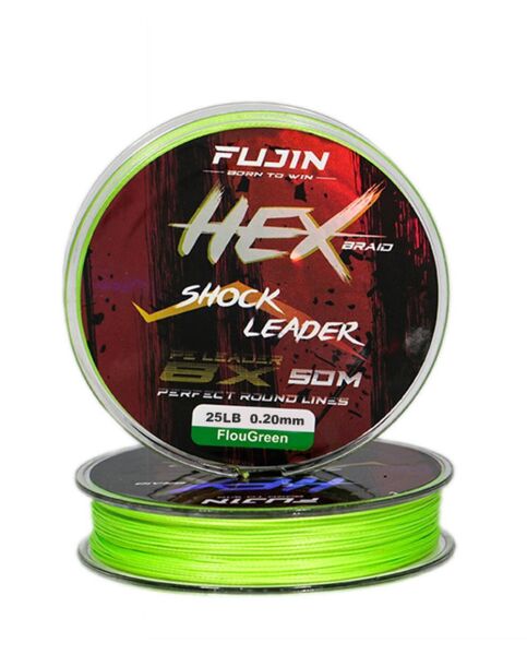 Fujin Hex Braid 8x  Fluo Green PE İP Shock Leader 50 mt Fluo Green - 0,20 mm