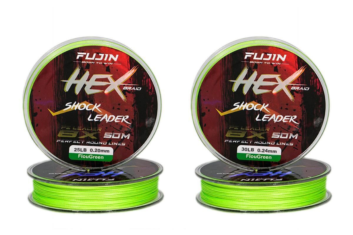 Fujin Hex Braid 8x  Fluo Green PE İP Shock Leader 50 mt Fluo Green - 0,20 mm