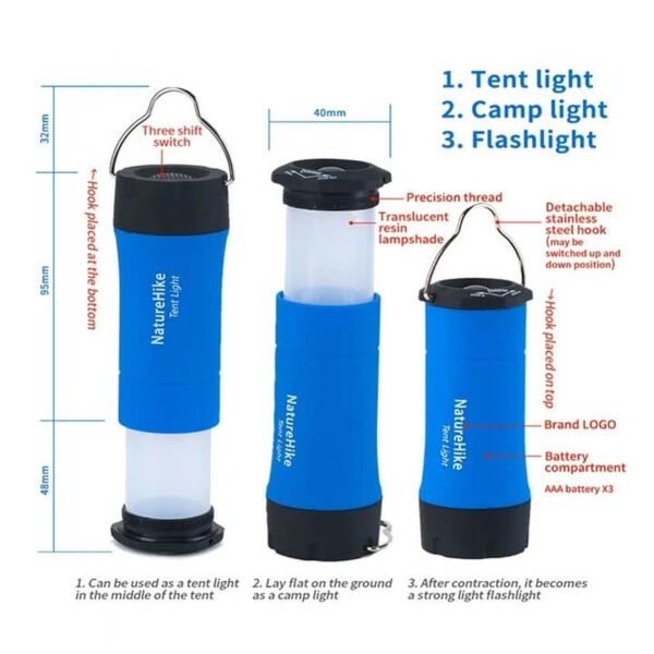 Naturehike 3IN1 MultiFonksiyonel LED Kamp Lambası MAVİ