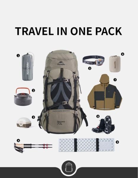 Naturehike Discovery 70+5 Lt Trekking Sırt Çantası KAHVE