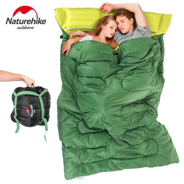 Naturehike Zarf Tarzı Yastıklı Çift Kişilik Pamuklu Uyku Tulumu YEŞİL