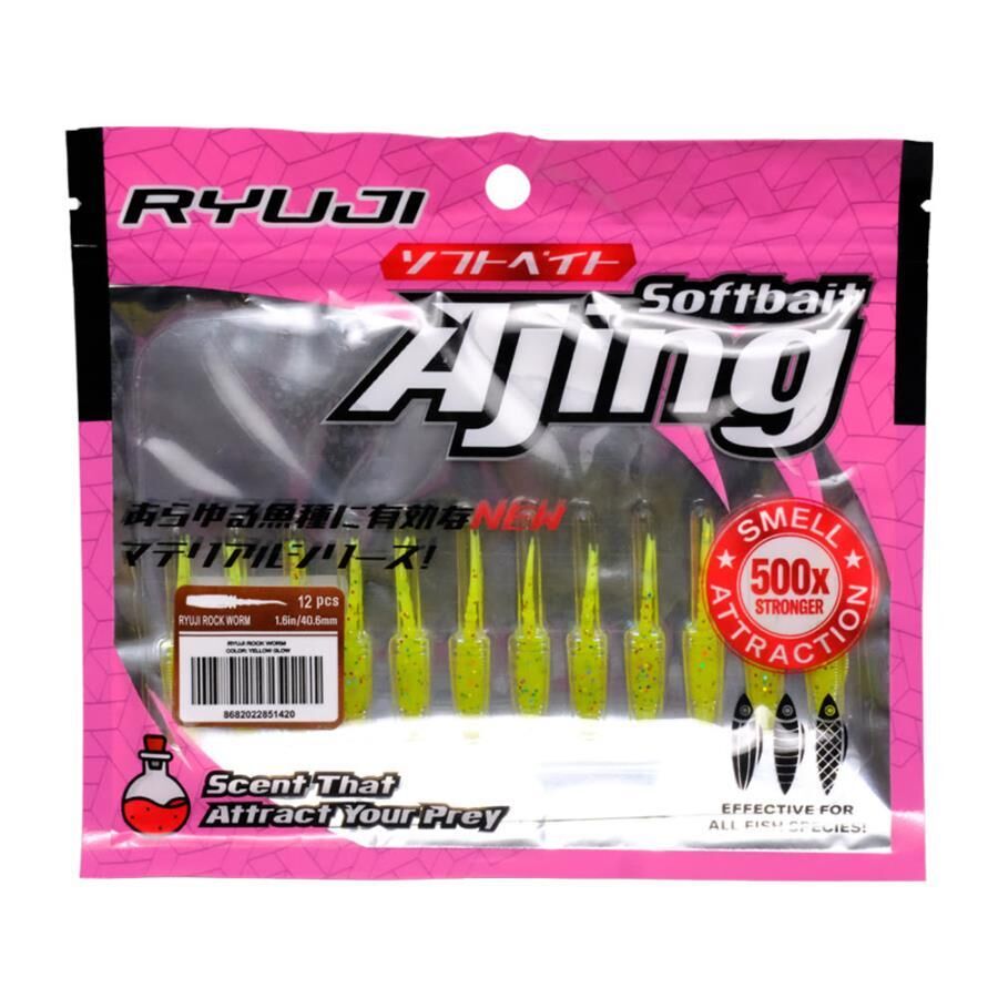 Ryuji Rock Worm 4cm Kokulu Silikon Yem [12 adet] Yellow Glow