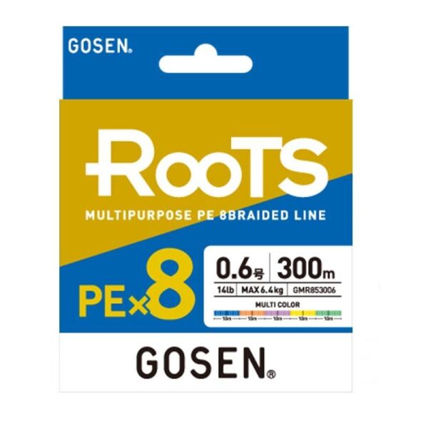 Gosen X8 Roots PE 8 Örgü Spin İp Misina 300mt Multi Color MULTİCOLOR - 0,187 mm