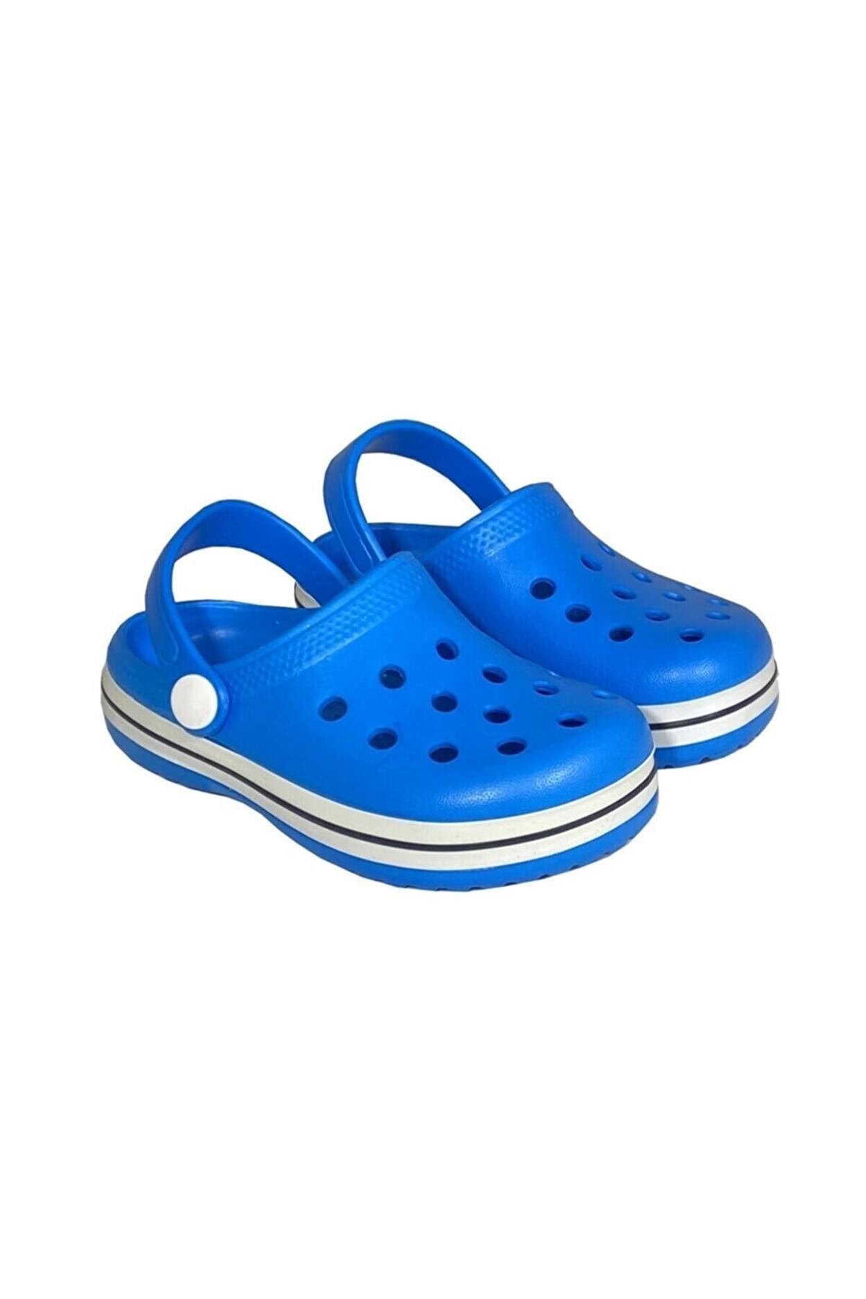 Akınalbella Kids Crocs Sandalet Çocuk Terlik Sax Mavi/Beyaz/Lacivert - 25