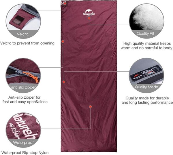 Naturehike LW180 Mini UltraLight Zarf Tarzı Uyku Tulumu BORDO - Right
