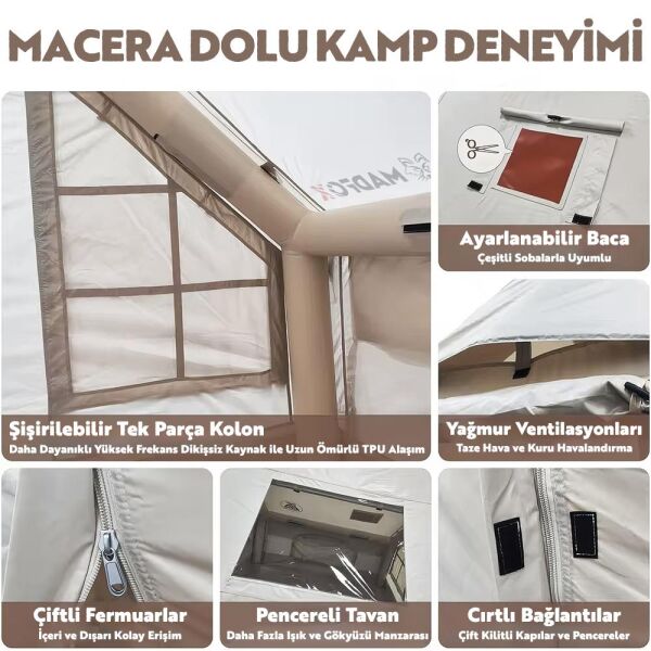 Madfox Bigless Glamping Cotton Inflatable Şişme Çadır [ Baca Çıkışlı ]