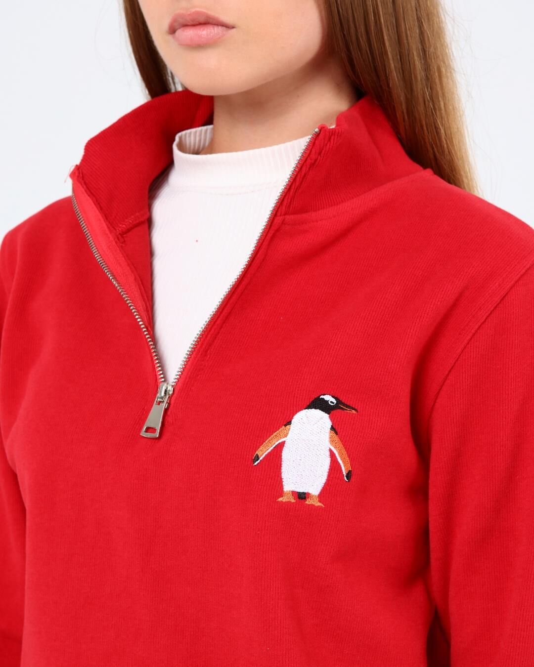 North Trace Crewline Yarım Fermuarlı Kadın Hoodie KIRMIZI - XL