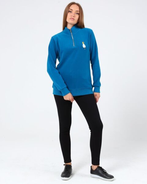 North Trace Crewline Yarım Fermuarlı Kadın Hoodie MAVİ - 2XL