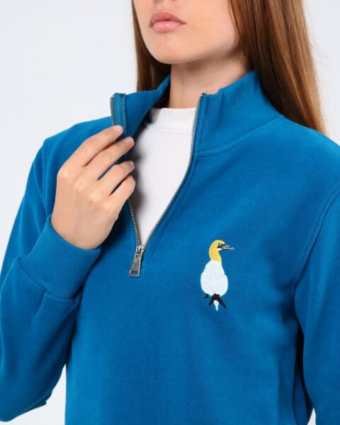 North Trace Crewline Yarım Fermuarlı Kadın Hoodie MAVİ - M