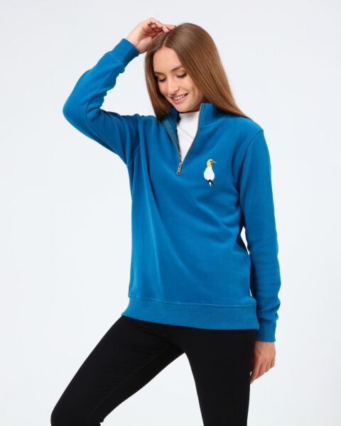 North Trace Crewline Yarım Fermuarlı Kadın Hoodie MAVİ - XL