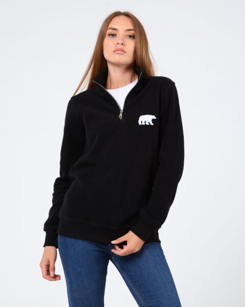 North Trace Crewline Yarım Fermuarlı Kadın Hoodie SİYAH - 2XL